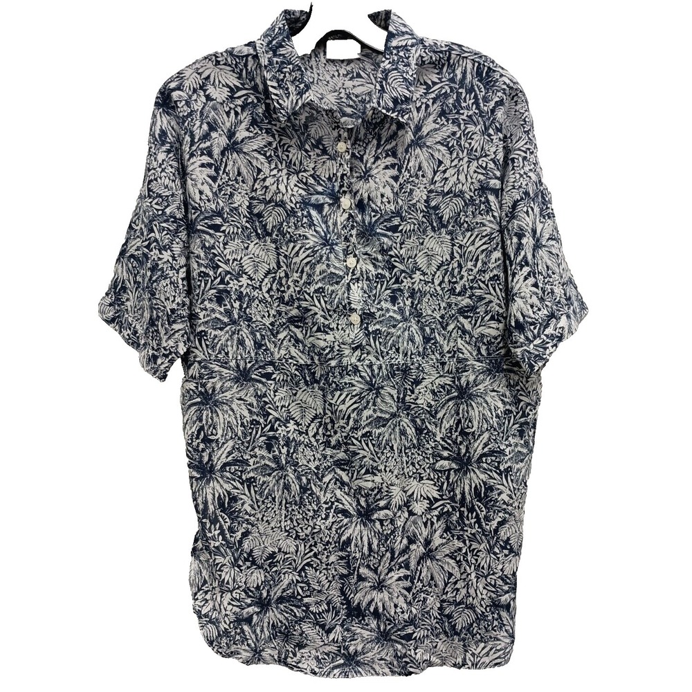 Columbia PFG‎ Tunic Top Womens Small Navy Palm Tree Tropical Short Sleeve NWT